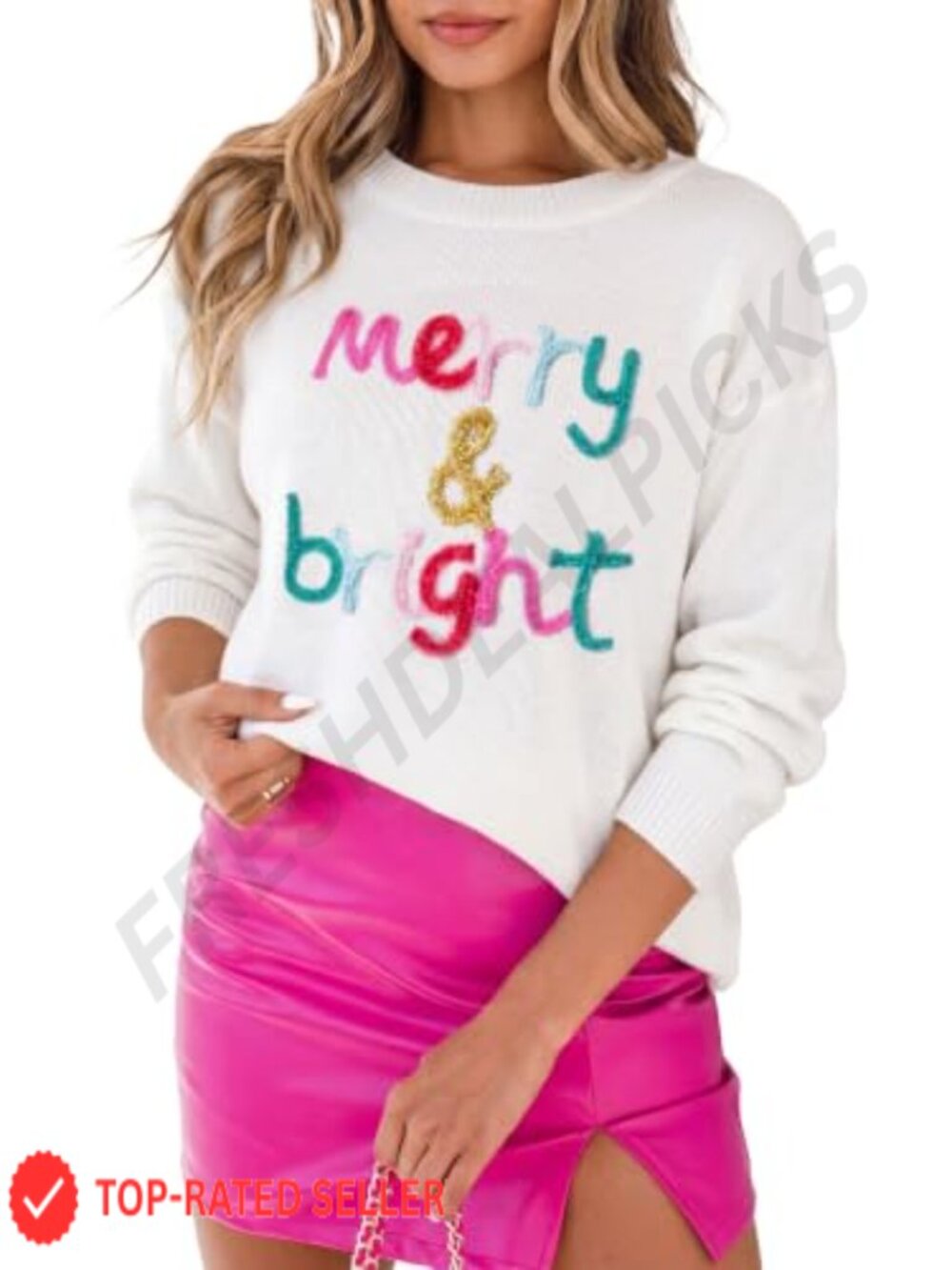 Sequin Letters Merry Christmas Sweater Pullover Long Sleeve